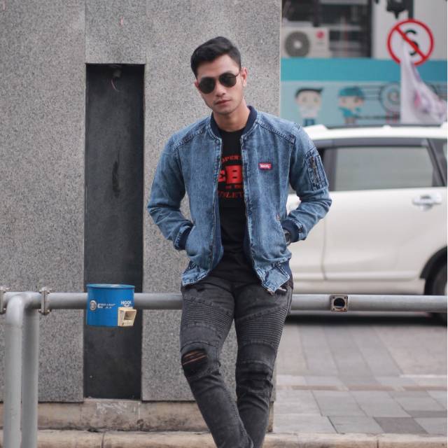 (JAKET BAYAR DI TEMPAT ) bomber jeans sandwash &amp; bomber jeans pria / tempat jaket