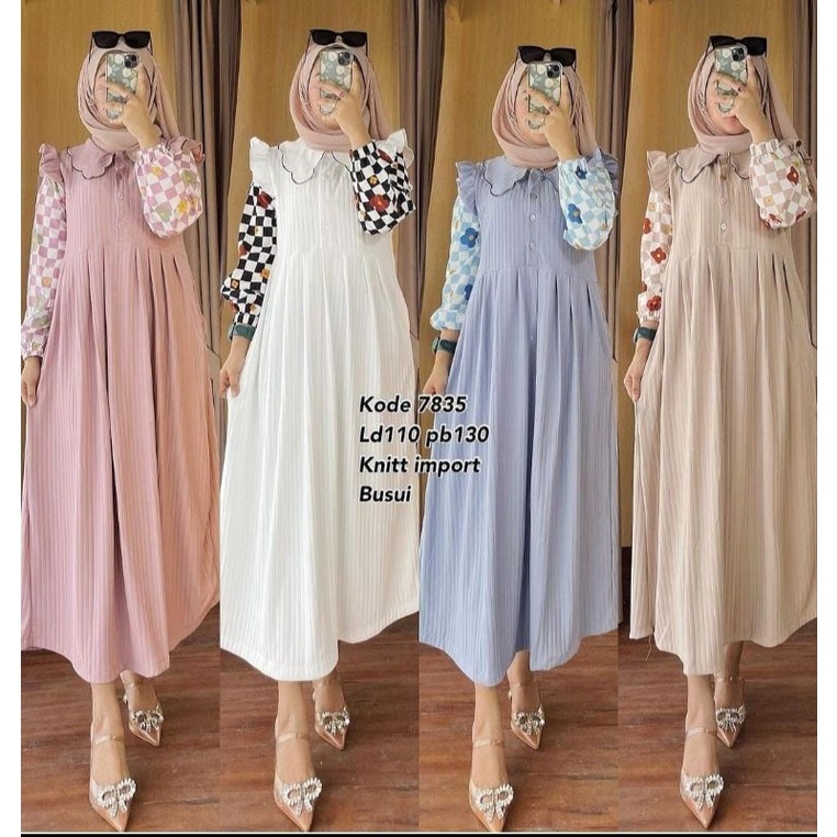 Midi Dress knit import busui mix crincle premium