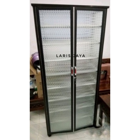 RAK SEPATU TINGGI 160CM 9LUBANG FULL KACA ALUMUNIUM