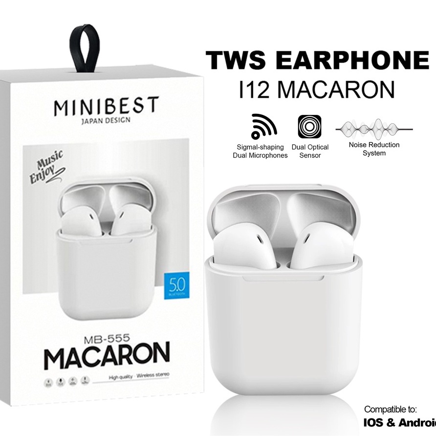 MQ TWS inpods i12 / 12 Pro Headset Bluetooth Macaron Handsfree Earphone Earbuds Headphone IZIN POSTEL TRUE Wireless STEREO Bluetooth Android HiFi