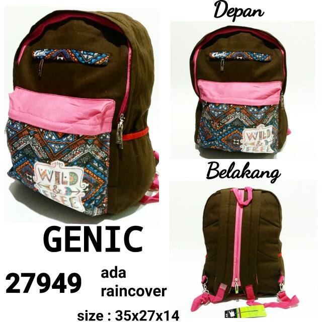 Tas Multifungsi Genic bisa Ransel Backpack atau Slempang Remaja Lucu warna Coklat Motif Batik