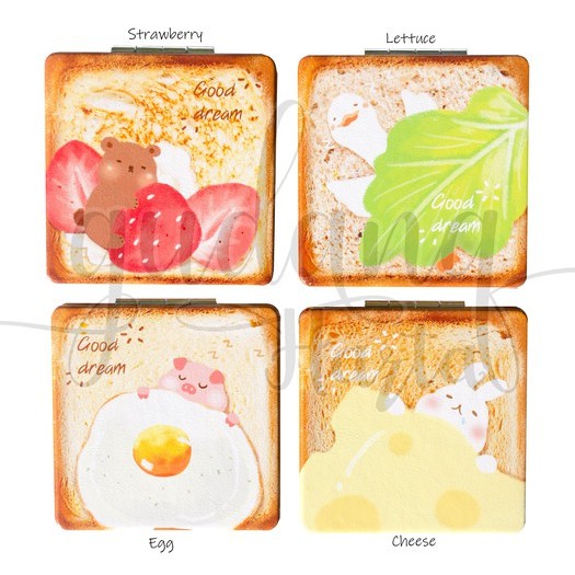 Cermin Kaca Bulat 2 IN 1 Dream Toast Kaca Imut Motif Roti GH 504301