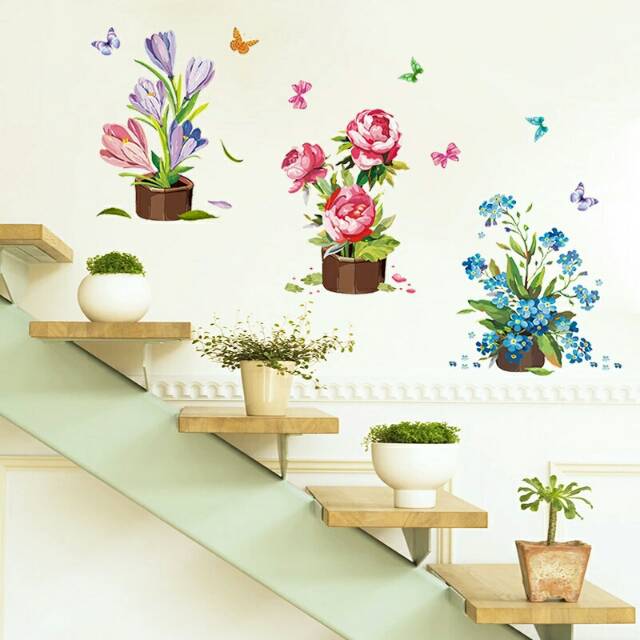 RELIZA WALL STICKER TANAMAN POT BUNGA FLOWER BUTTERFLY AY7254 hu