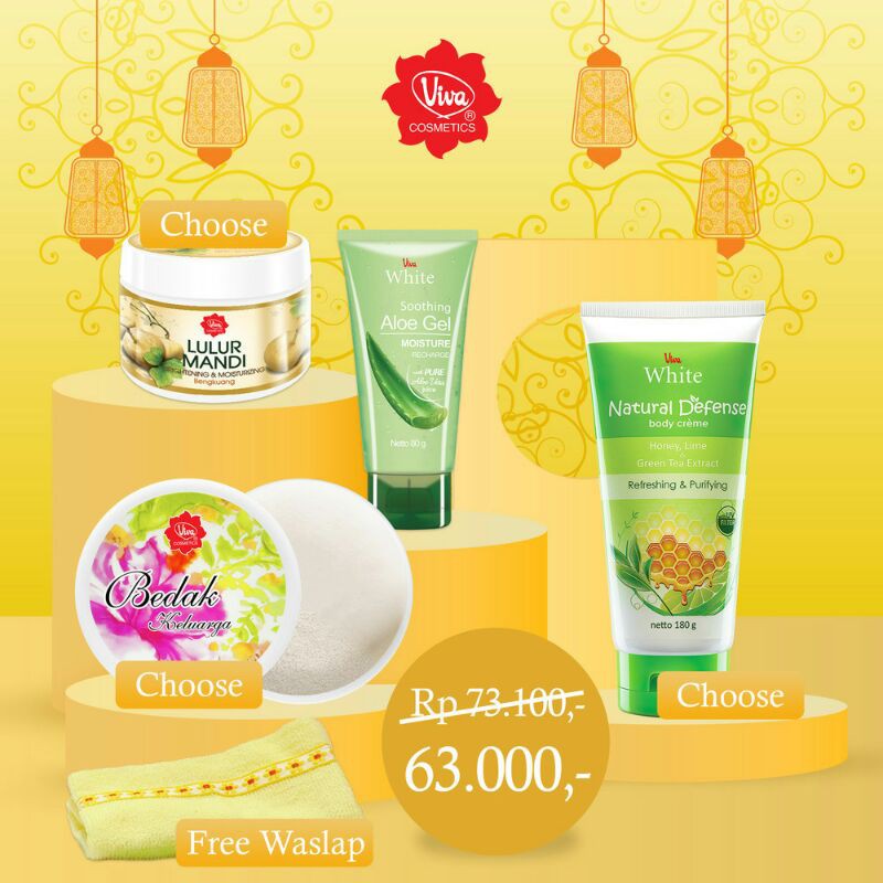 Paket Body Creme Lulur Mandi Aloe Vera Gel Bedak Keluarga Viva