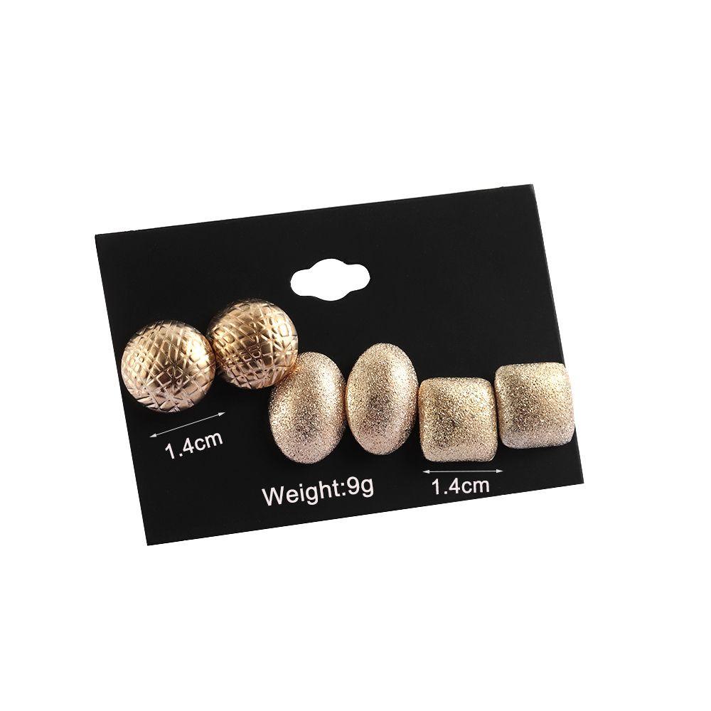 Nanas 3pasang/Set Scrub Gold Anting Charm Fashion Logam Bulat Oval