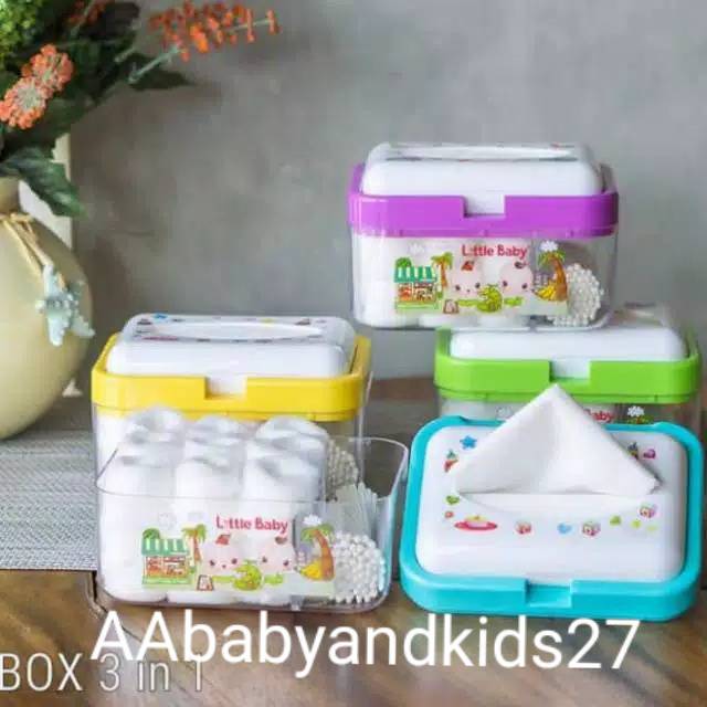 LITTLE BABY BOX 3 IN 1 MULTIFUNGSI-TEMPAT TISU KAPAS DAN COTTON BUDS