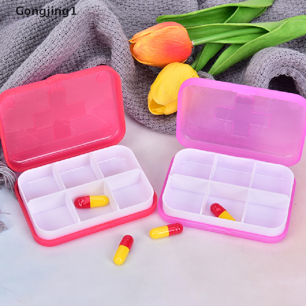 Gongjing1 Kotak Penyimpanan Obat Pil 6 Slot Portable Untuk Travel