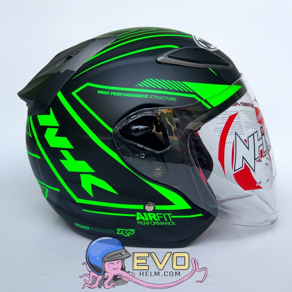 NHK R6 AIRFIT-R GRAPHIC Half Face - Single Visor BLACK DOFF - GREEN