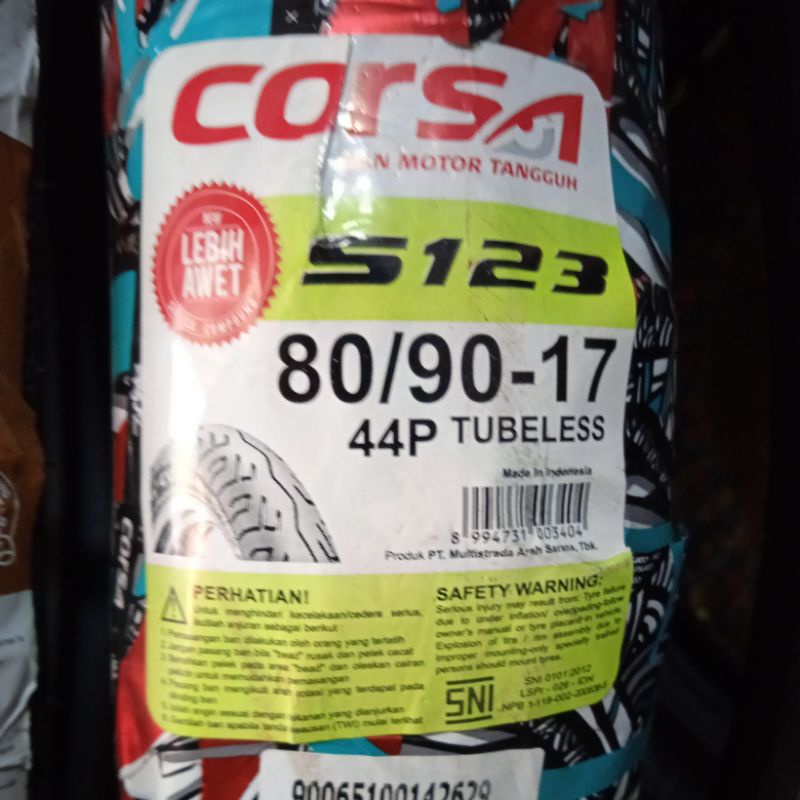 Ban Luar Merk Corsa 80/90-17 S 123, Tubeless