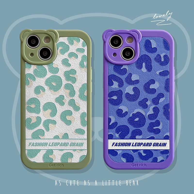 Soft Case Silikon Shockproof Motif Print Leopard Ungu Hijau Untuk IPhone 7 8 Plus X XS Max XR 12 13 Pro Max