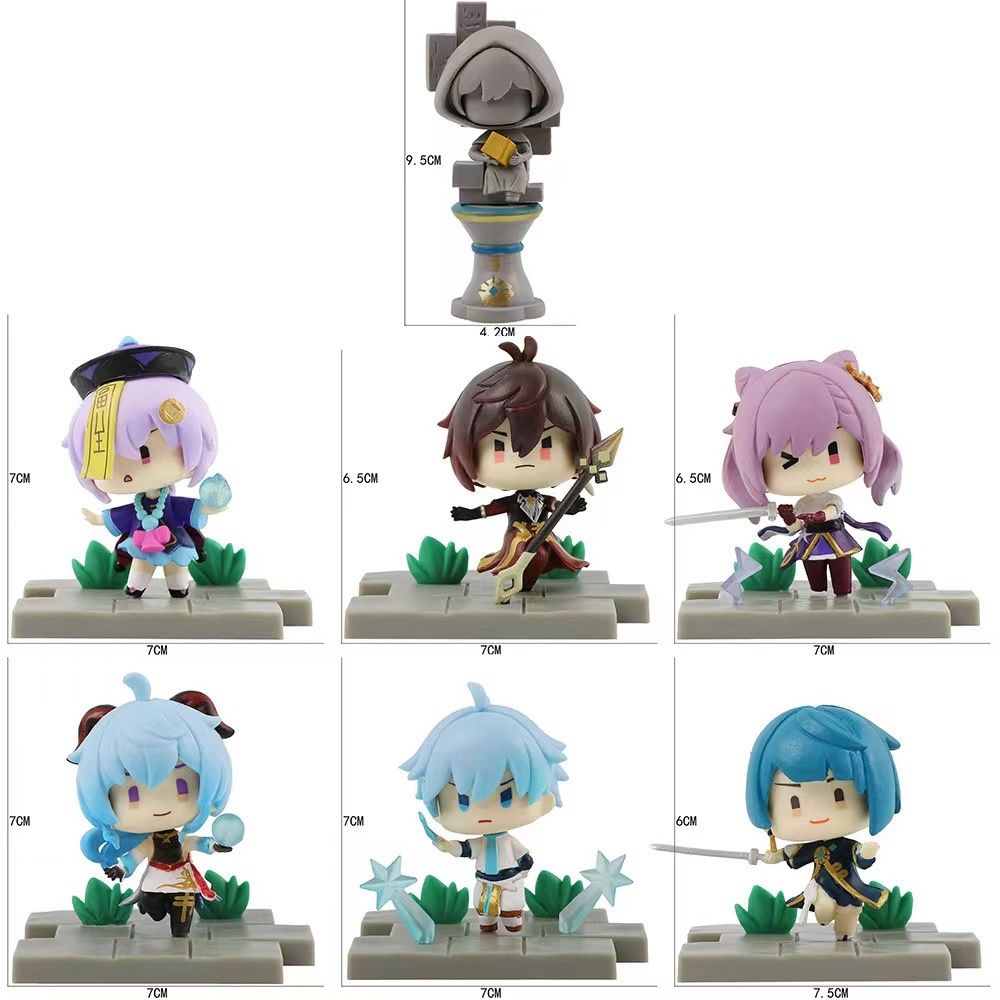 7pcs Mainan Action Figure Anime Battlefield Heroes Liyue Zhongli Keqing Qiqi Chongyun Morax Klee Bahan Pvc