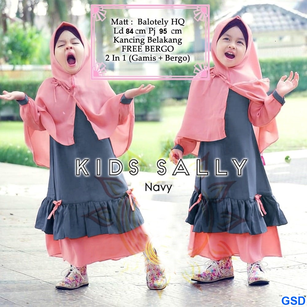 Syari sally kids/Set Gamis dan Hijab Anak Terbaru / Fashion Muslim Anak Umur 6-8 Tahun