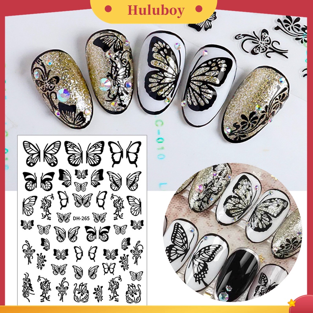 Huluboy Huluboy♡ Stiker Kuku Motif Kupu-Kupu Hollow Untuk Nail Art Wanita