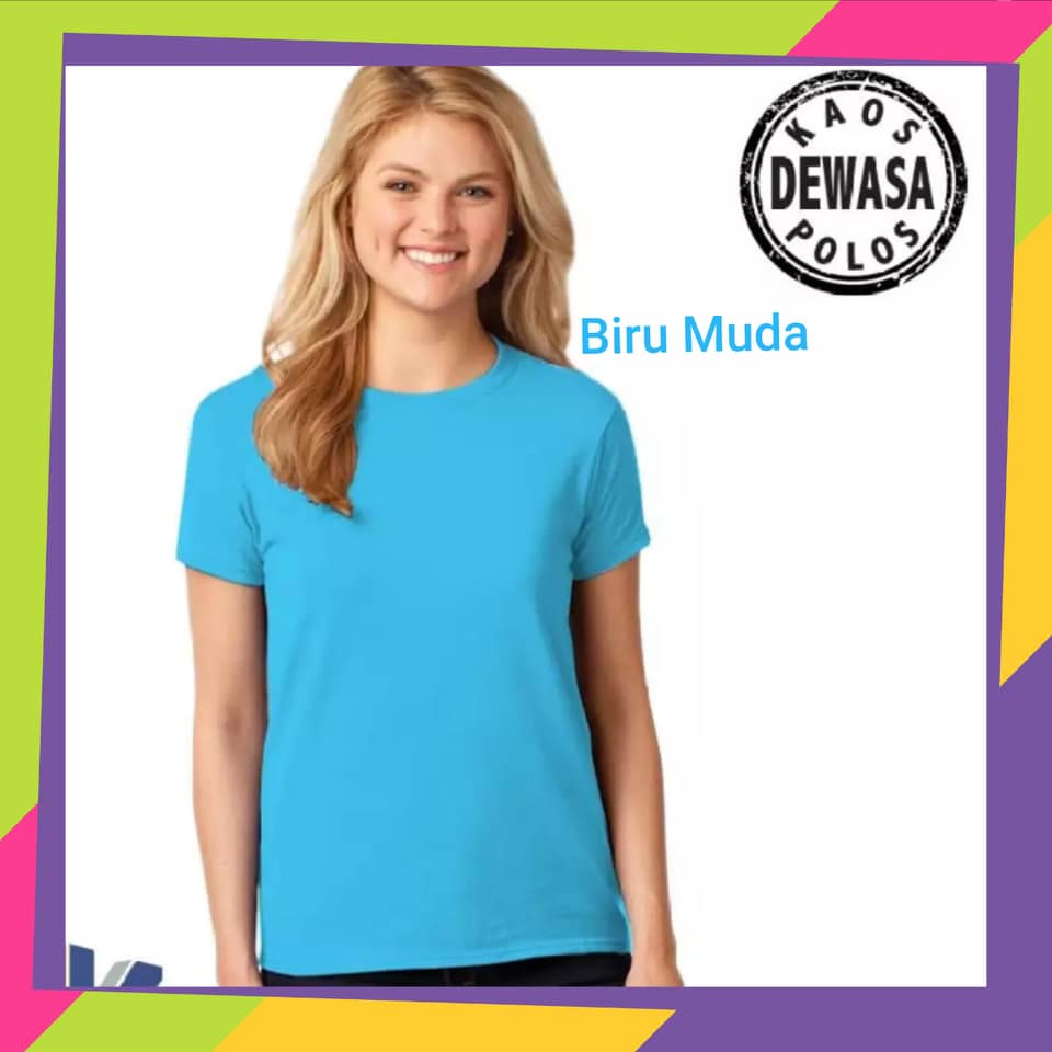 Kaos polos Oversize wanita BIRU MUDA lengan pendek Bahan semi katun combed 24s- Kaos Oblong BIRU MUD