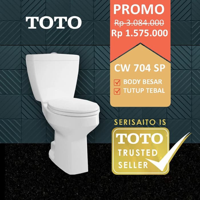 Unik Promo Kloset Duduk TOTO CW704 Komplit + Alat Gasket Tutup Pelampung terbaik