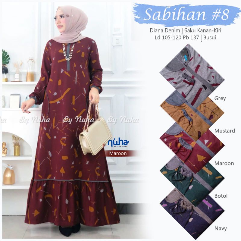 GAMIS SABIHAN#8 DRESS LD 105 MELAR 120 BAHAN DENIM DIANA BY NUHA