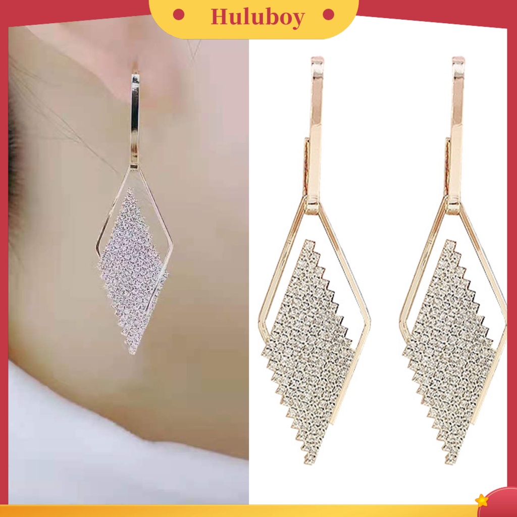Hu Hu Hu Hu Hu Alat Bantu Pasang Kacamata♡ 1 Pasang Anting Tusuk Gantung Wanita Bentuk Belah Ketupat Hias Berlian Imitasi Berkilau Tahan Koruption Untuk Prom