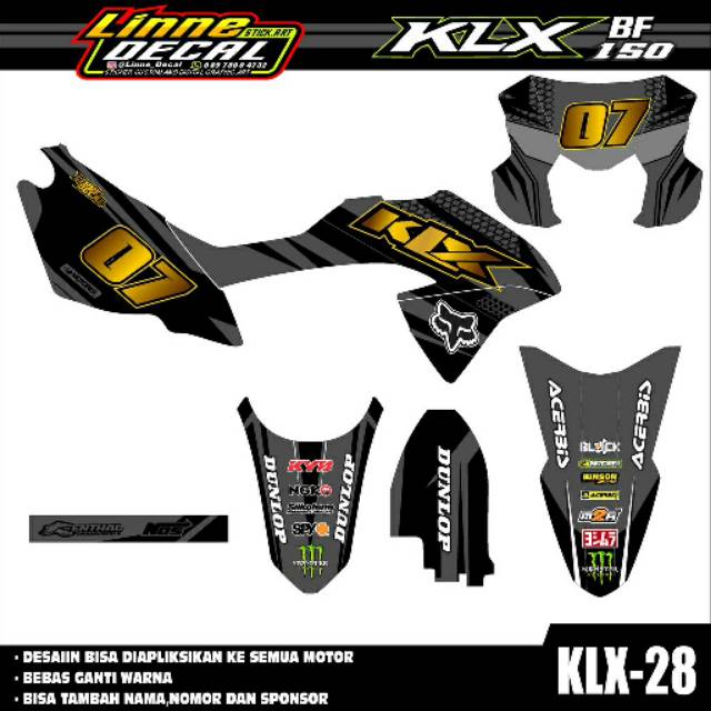 Decal Sticker KLX 150 Bf abu abu gold- Dekal stiker klx bf 150-striping klx 28