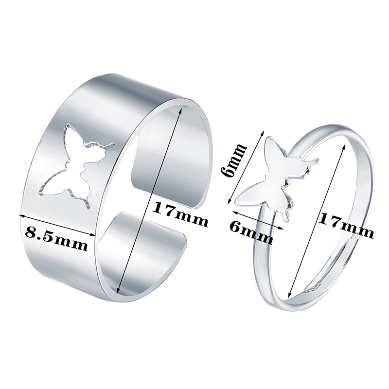 Set Cincin Model Terbuka Desain Butterfly Bintang Bulan Warna Emas Silver 17KM Dapat Disesuaikan Untuk Pasangan