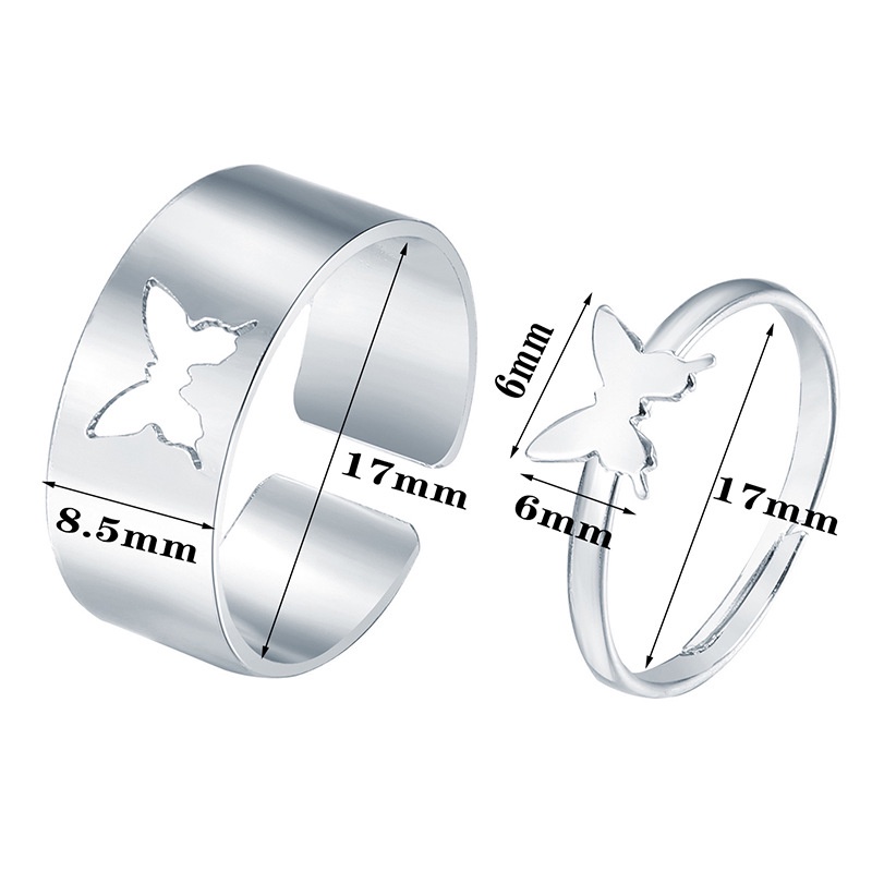 Set Cincin Model Terbuka Desain Butterfly Warna Silver Untuk Pria Dan Wanita 2022