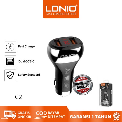 CAR Charger Mobil LED Display Dual USB QC3.0 Fast Charging LDNIO C2 - Tanpa kabel