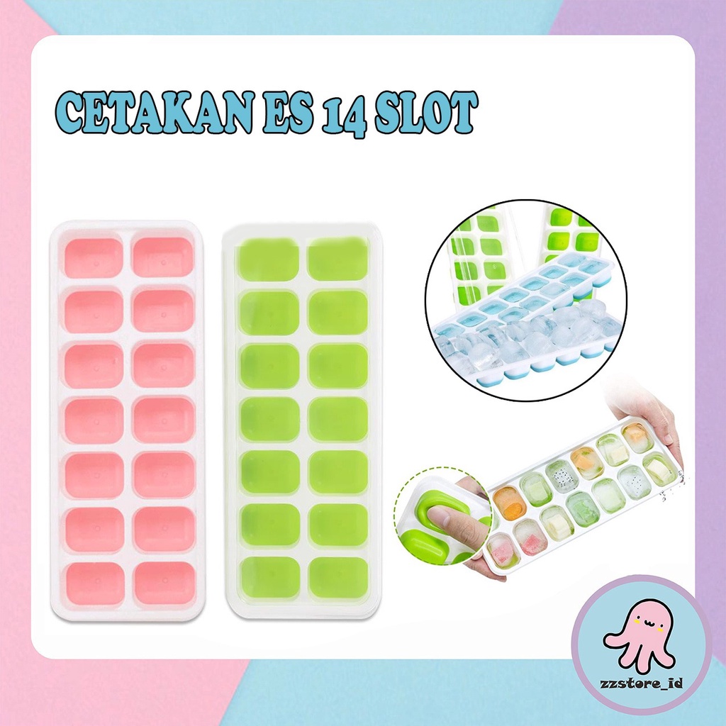 Cetakan Es Batu Silikon 14 Kotak + Tutup/Cetakan Es Batu + Tutup 14 Kotak Ice Cube Tray Silikon Elastis Coklat Puding Jelly