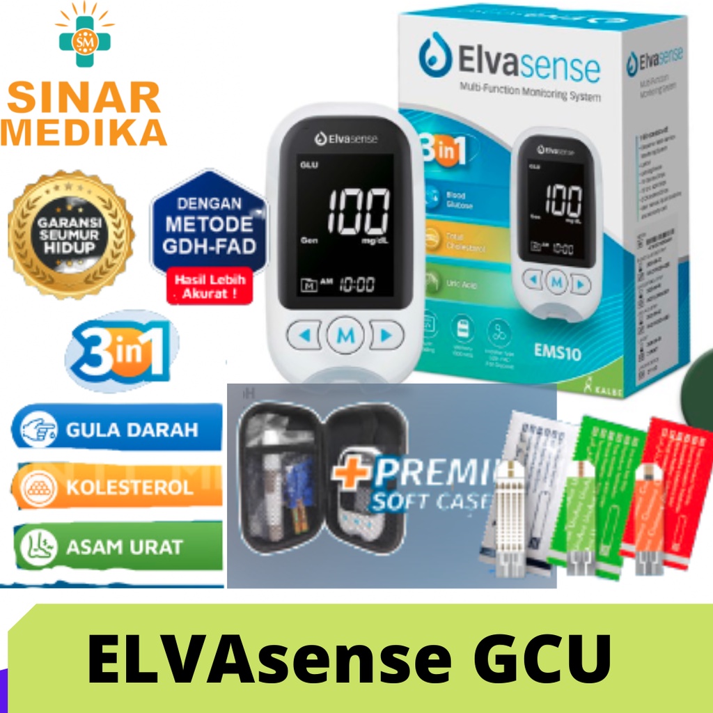 ALAT CEK DARAH ELVASENSE GCU GLUKOSA, ASAM URAT, KOLESTEROL. KADAR GULA  DIABETES  CHOLESTEROL URIC
