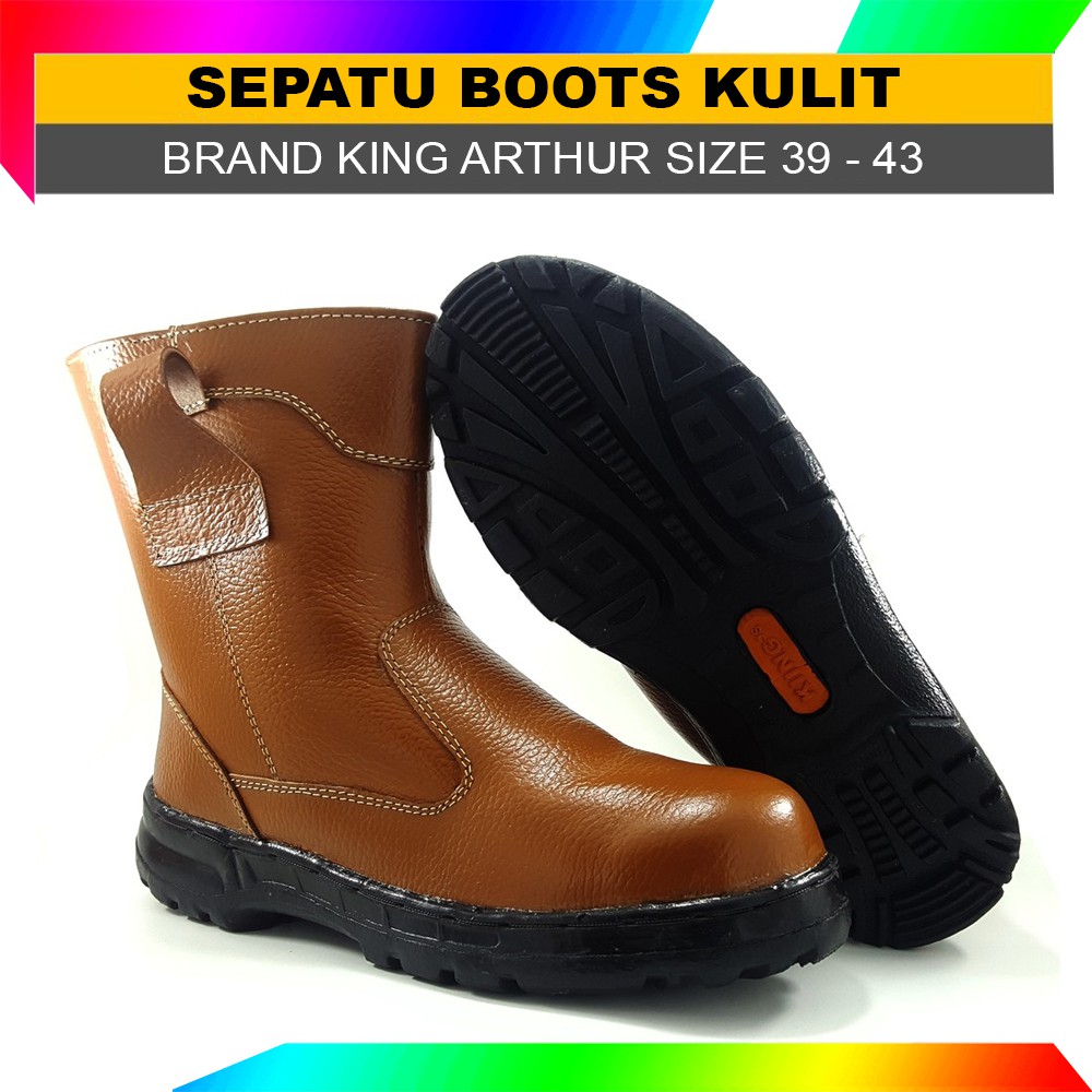 Sepatu Safety Boot Proyek Kulit Asli King Arthur ujung besi