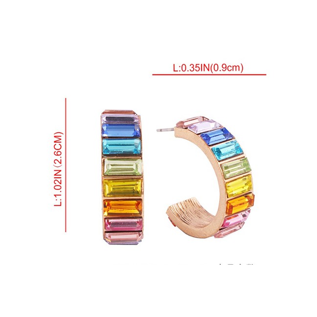 LRC Anting Tusuk Fashion Gold Color Drill Alloy Studded C-shaped Earrings F77993