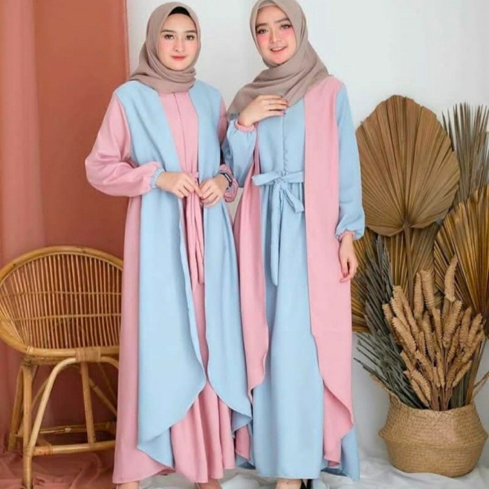 GAMIS WANITA REMAJA MODERN BAJU LEBARAN TERBARU DRESS MUSLIM SYARI - Pink