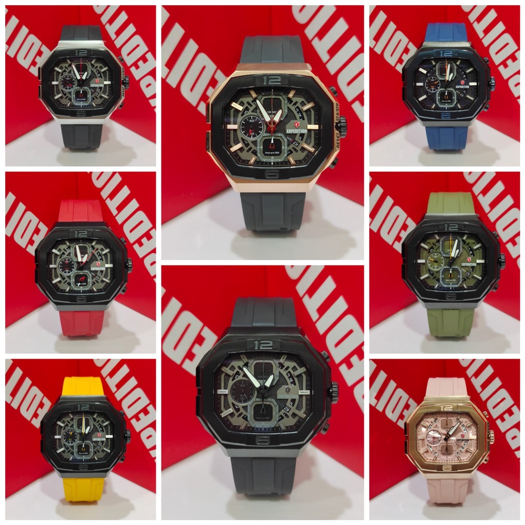 Jam Sport Unisex Expedition E6813 E 6813 Rubber Strap Chronograph Original Garansi Resmi Free