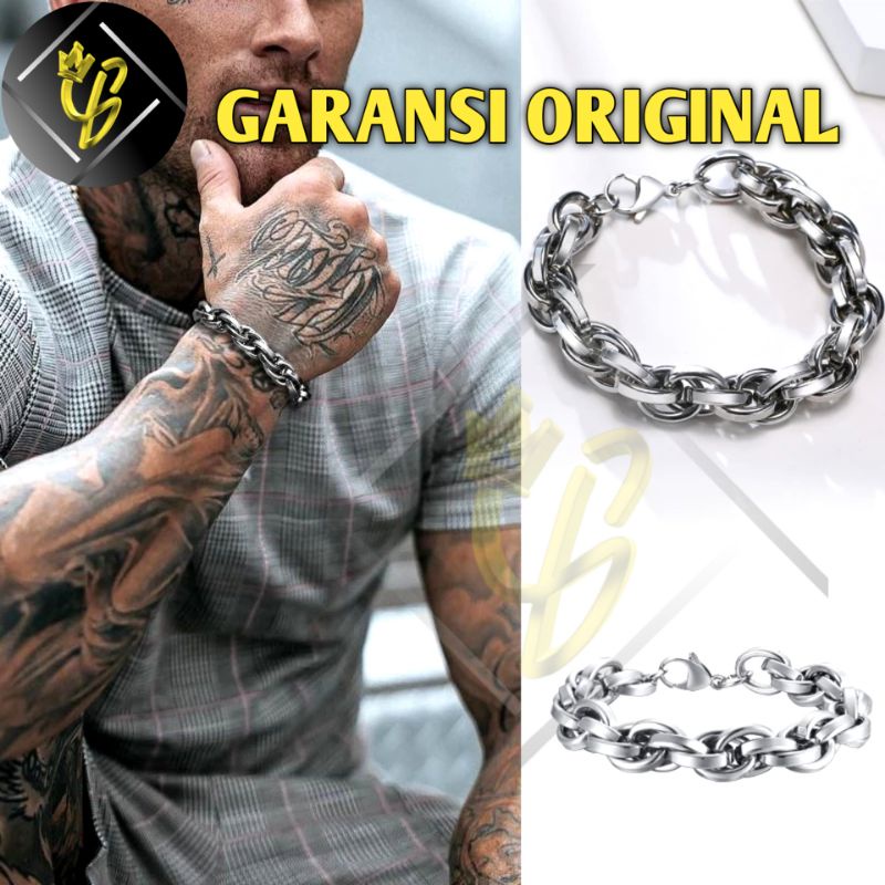 Gelang Pria Titanium Asli Anti Karat Warna Silver Perak Putih Keren Original