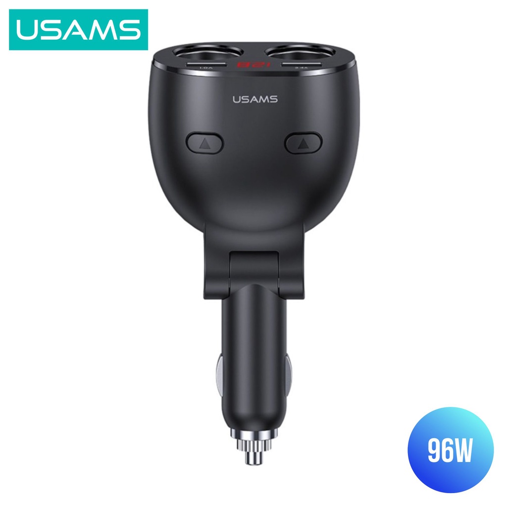 USAMS C16 Dual USB &amp; Cigarette Lighter Holes Digital Display Car Charger 96W Max