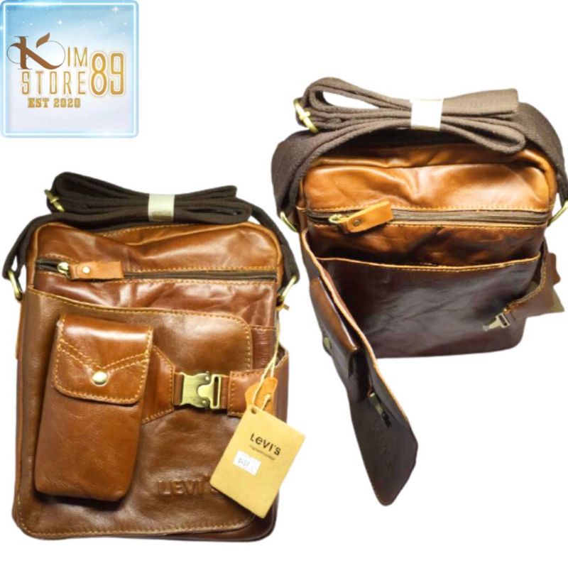 Tas Slempang Pria Wanita Kulit Asli Import