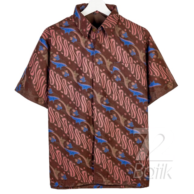 KEMEJA BATIK PRIA Lengan Pendek Premium Motif Parang Warna Coklat Biru 721478 Cap 72 - Baju Kemeja Atasan Pakaian Setelan Batik Pria Cowok Laki Laki Remaja Keluarga Kantor Lengan Pendek Modern Slimfit Slim Fit Premium Kekinian