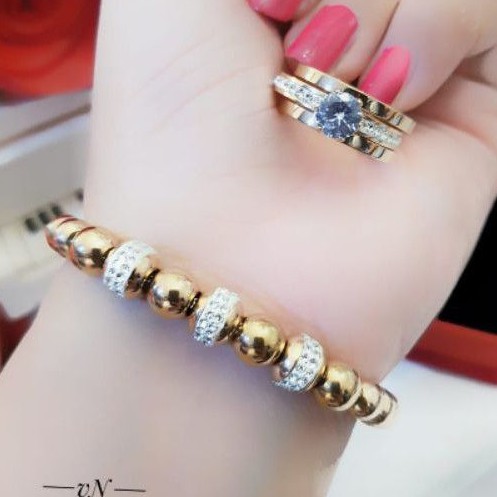 Titanium Set Perhiasan Gelang dan Cincin R1452