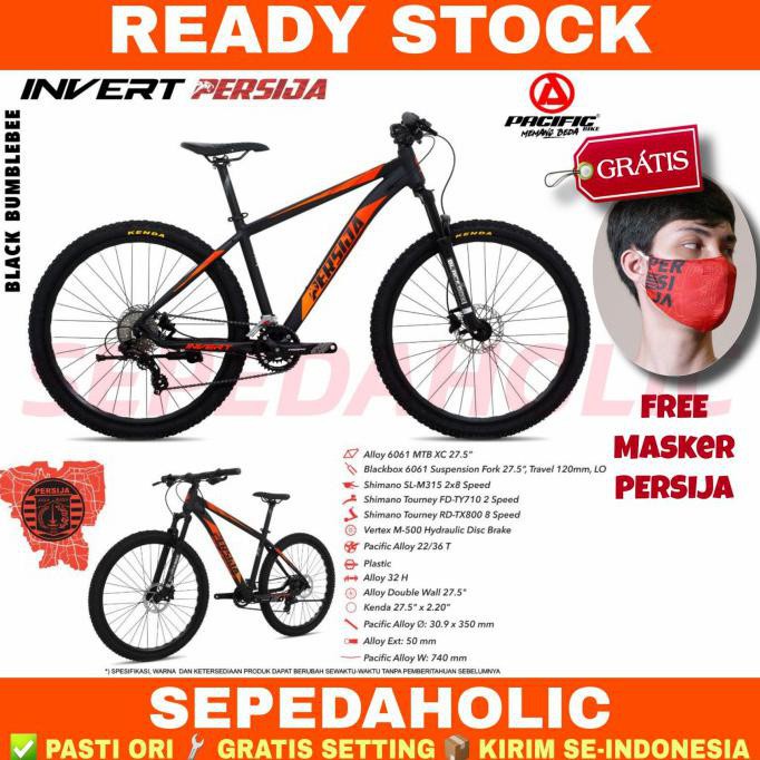 BIG PROMO Sepeda Gunung 27.5" Inch Mtb Pacific Invert Persija Alloy 2X8 Speed - Bonus Masker
