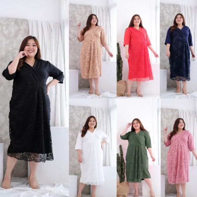 Chelsea Dress Pesta Bigsize Dress Jumbo Wanita Matt Scuba Mix Brokat P Nadrilanmarket