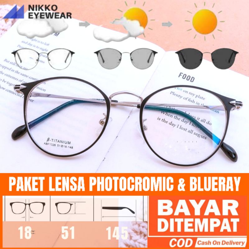 Paket kacamata 1326, Gratis Lensa Photocromic , Kacamata Antiradiasi, Kacamata Minus,