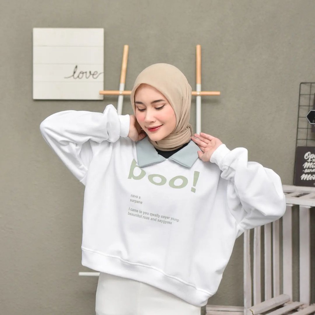 Primadona Sweater Kerah Boo Colar Sweatshirt Crop Wanita Terbaru Fleece