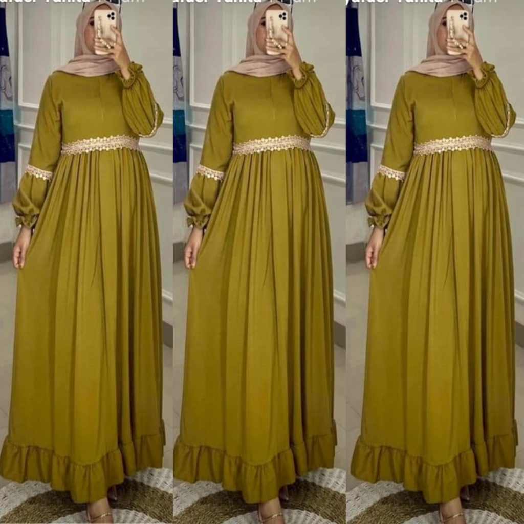 dayana maxi ceruty bebydoll renda impor terbaru /gamis syarii ceruty renda /gamis syarii kombinasi