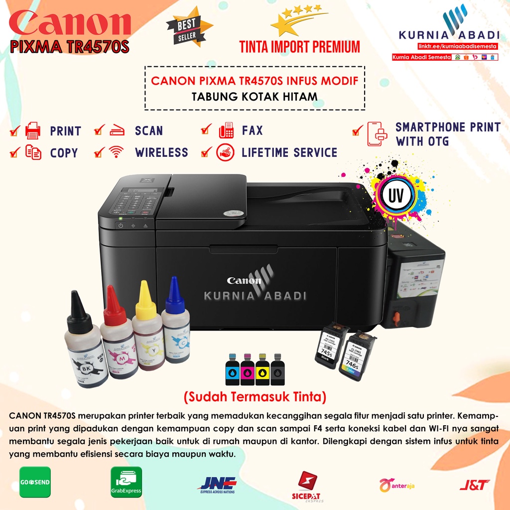 Printer Canon PIXMA TR4570S Infus Tabung Print Scan Copy Wifi Fax Adf