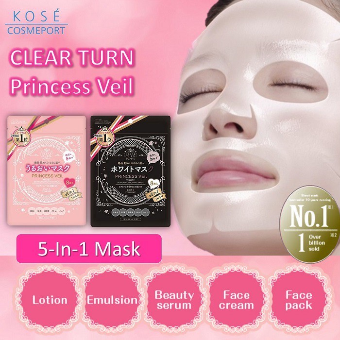 KOSÉ Cosmeport Clear Turn Princess Veil Rich (Moist Mask/Pure White/Morning Skin)(8 PCS)