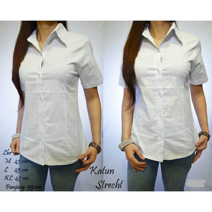 Kemeja Wanita Putih Polos Lengan Pendek - Putih, S