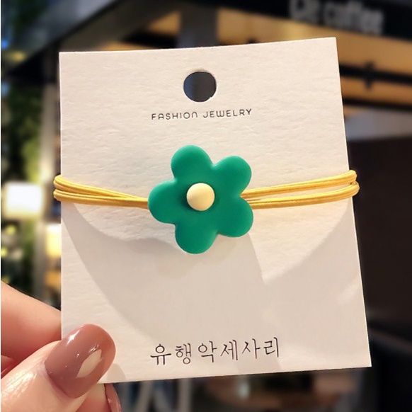 OSM JKT F5100 (1 PC) Ikat Rambut Elastis Motif Bunga Lucu Gaya Korea / Karet Rambut /Kunciran Rambut-Kuning