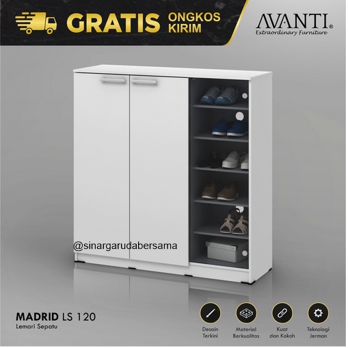 LEMARI SEPATU MINIMALIS / RAK SEPATU KACA MODERN WARNA PUTIH MADRID LS 120