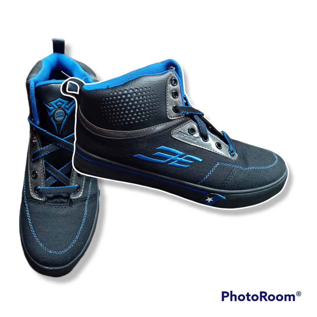Sepatu Pria Sekolah ANDO JETZ Hitam / hitam / Biru Boots Tali Original Sneakers Dewasa Size 38-42 Ba