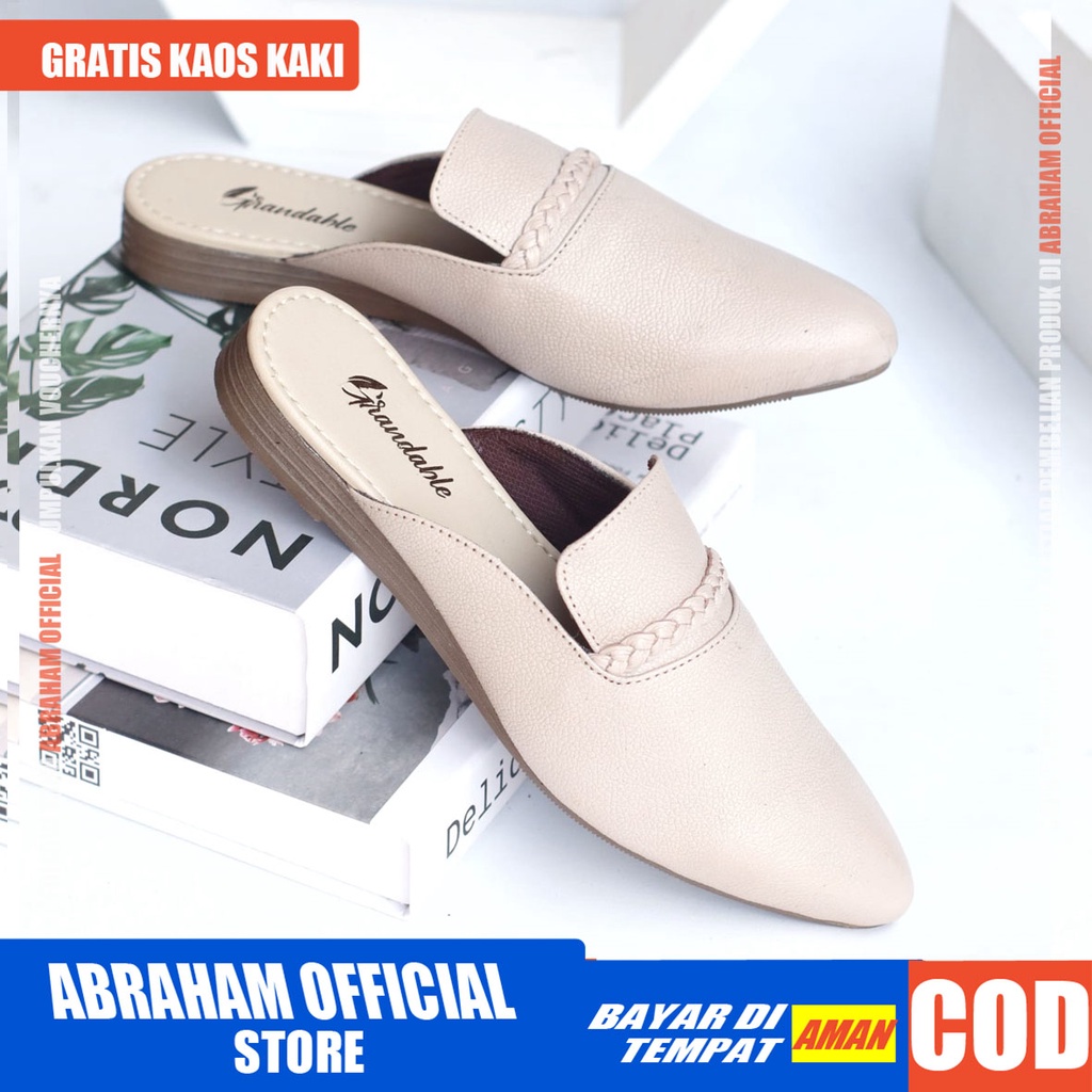 ABRHM x DEROSI Sepatu Flat Wanita Slop Sepatu Kerja Kantor Wanita Slip On Cewek / Cewe Kulit Asli flatshoes