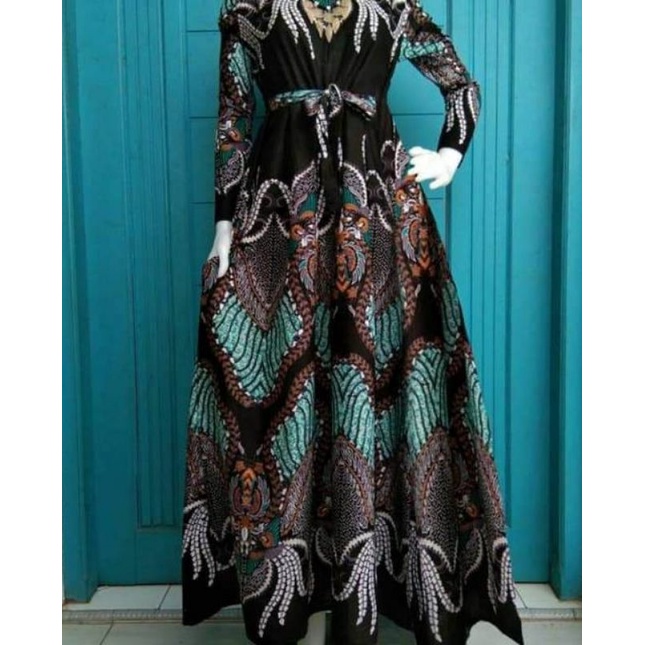 MS GAMIS BATIK FASHION SRIWEDARI MAXI BUMIL/BUSUI BUSANA MUSLIM TERMURAH SHOPEE-Madu ijo