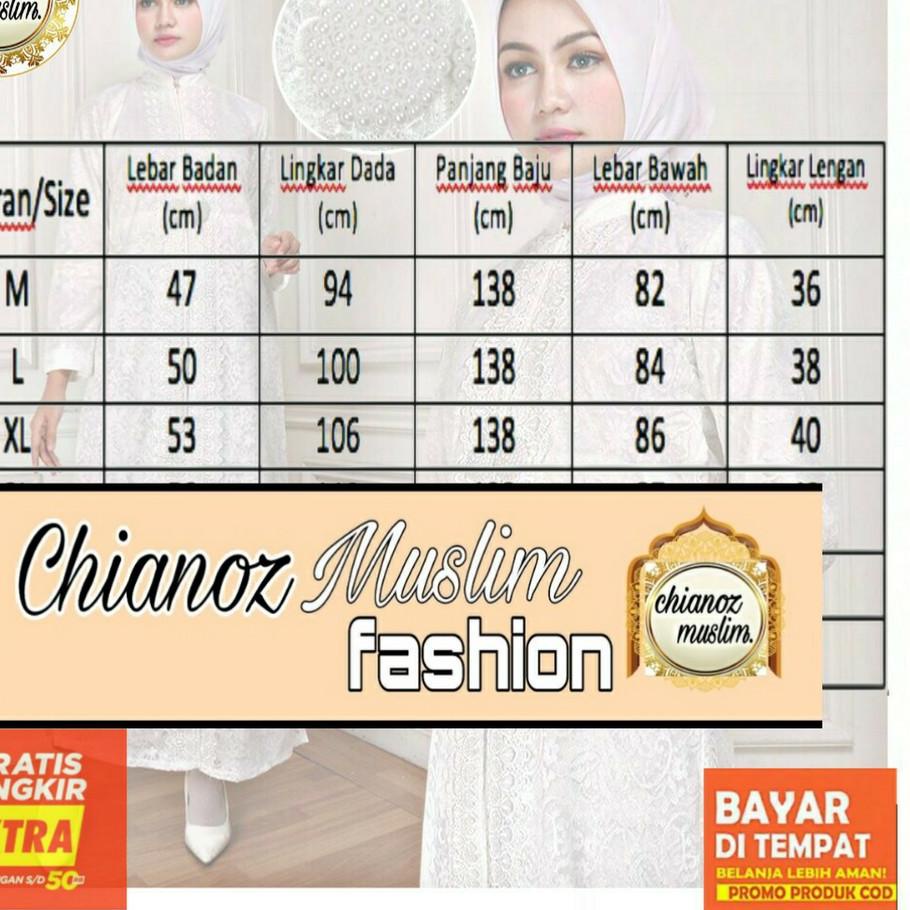 CHIANOZ Gamis Syari Putih Jumbo / Busana Muslim / Syari Lebaran Haji Umroh Manasik Pesta Mewah #1178